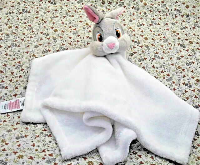 💗 Doudou Disney Baby Lapin Panpan Blanc Gris Rose Plat Carre 40/40Cm Neuf
