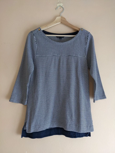 Tommy Hilfiger Navy/White Striped Round Neck Cotton Top/Jumper - Women's Medium