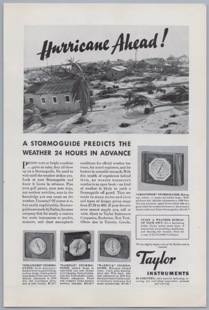 1935 Taylor Instruments Vintage Ad Stormoguide Barometer Hurricane Ahead