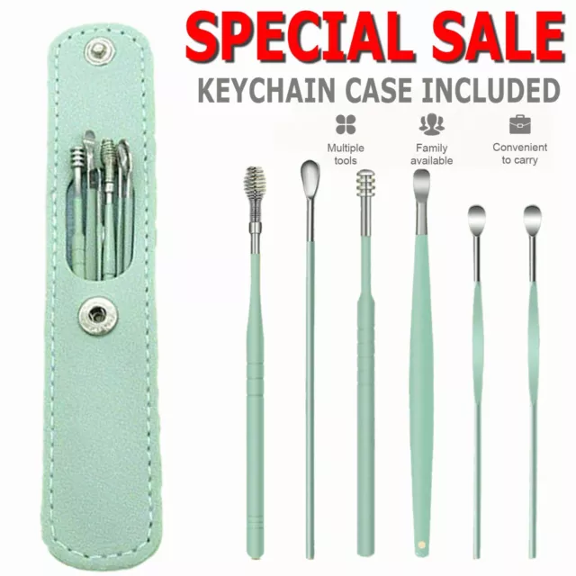 6PC Oreille Pic Nettoyage Set Spirale Outil Cuillère Cire Détachant Curette Ki *