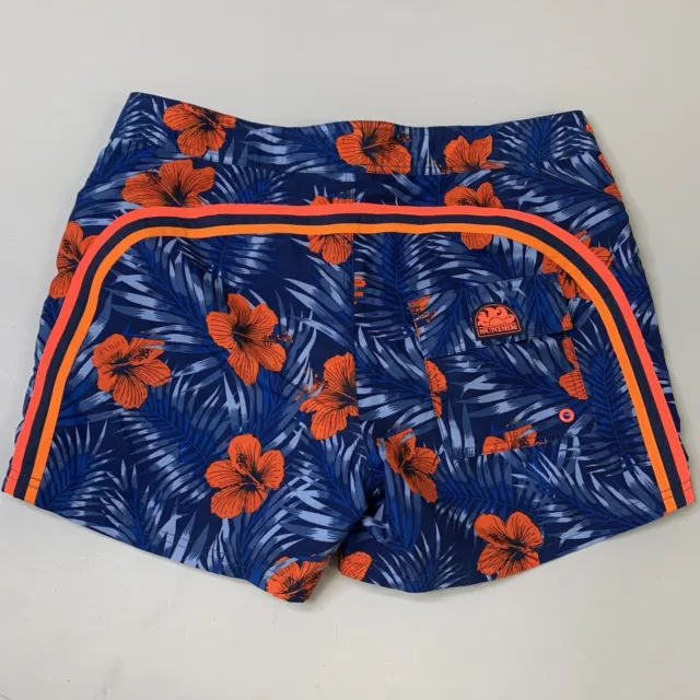 Mens Sundek Swim Trunks Bathing Suit Size 34 Blue Orange Floral Board Short