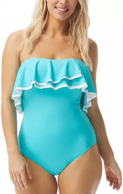 COCO REEF CONTOURS Ruffled Strapless Tummy Control One Piece Swimsuit sz  10/34C £35.14 - PicClick UK