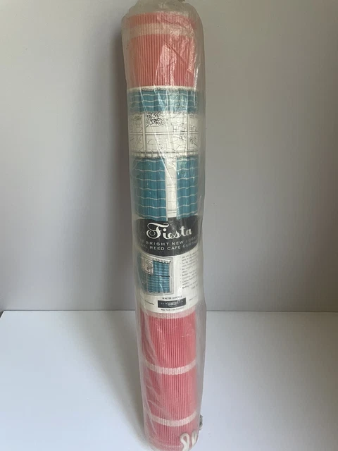 Vintage 1950’s NOS Mid Century Pink Fiesta Plastic Vinyl Reed Curtains 48” x 24”