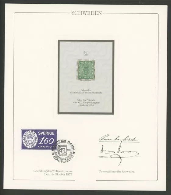 SWEDEN No. 1 OFFICIAL REPRINT UPU CONGRESS 1984 DELEGATE GIFT RARE !! z3408