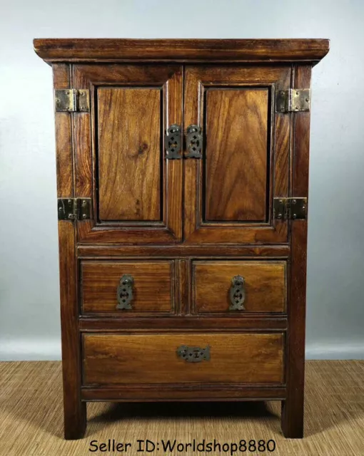 19.2" Old Huanghuali Wood Carved Dynasty cupboard 3 drawer Antique furniture
