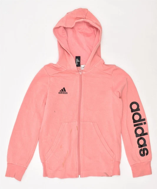ADIDAS Girls Graphic Zip Hoodie Sweater 9-10 Years Pink Cotton HC15
