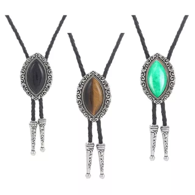 Mens Vintage Natural Stone Jewelry Cowboy Bolo Tie Western Leather Rope Necktie