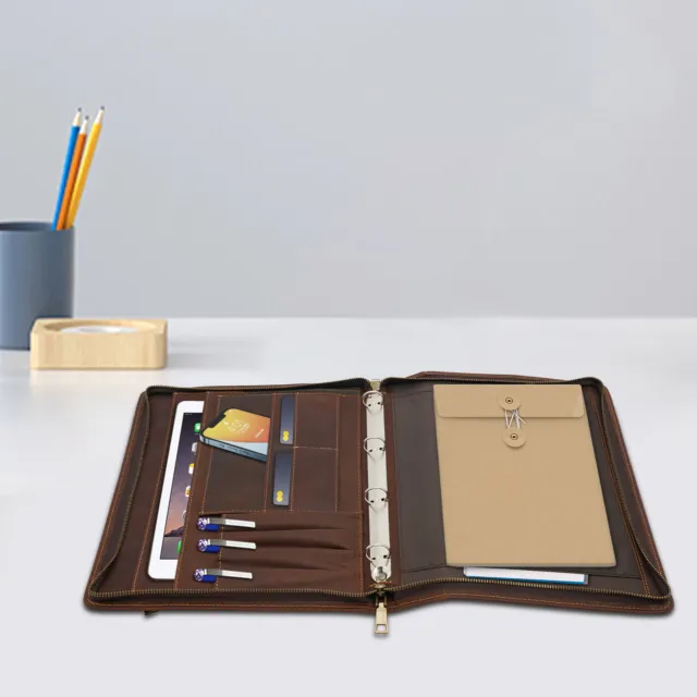 Leather Binder Portfolio Notebook Zippered Folio Business Interview Organizer
