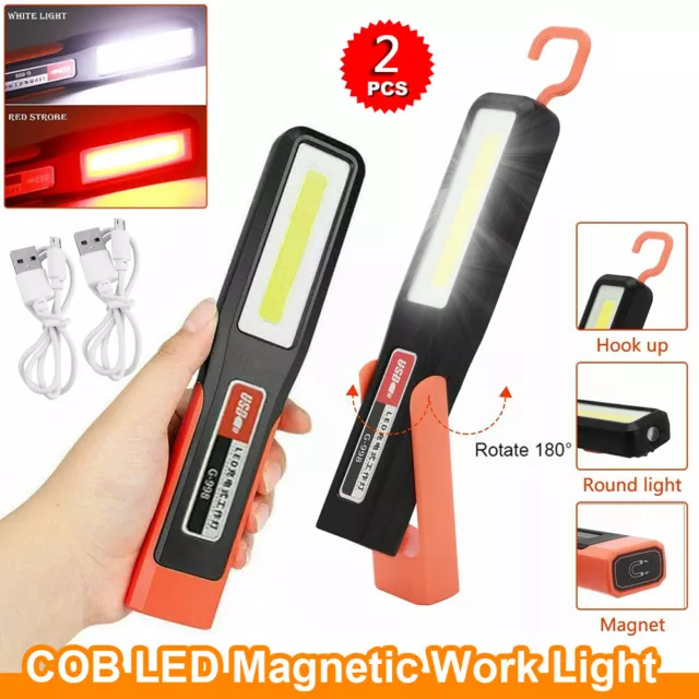 2x COB LED Magnetic Work Light USB Rechargeable Inspection Torch Lamp Cordless