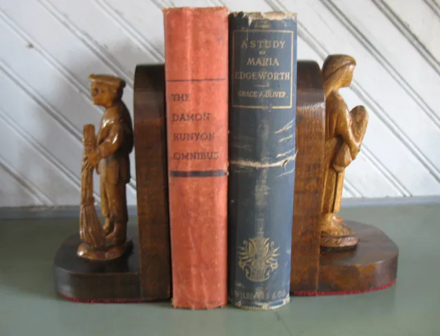 Vtg Breton Sculpture French Hand Carved Wood Figures Brittany Bookends