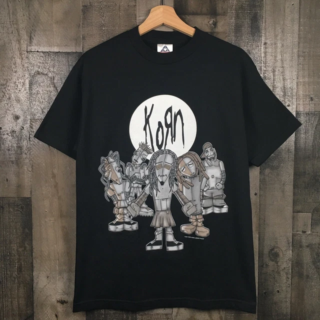 Vintage 2001 Korn Glow in the Dark Band T Shirt Tee Metal Rock Black Medium Y2K