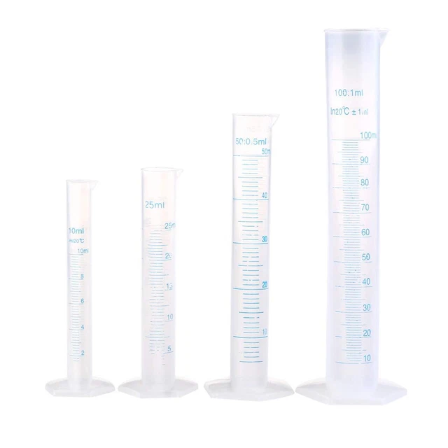 4pcs Plastic Measuring Cylinder Laboratory Test Graduated 10ml 25ml 50ml 100mln