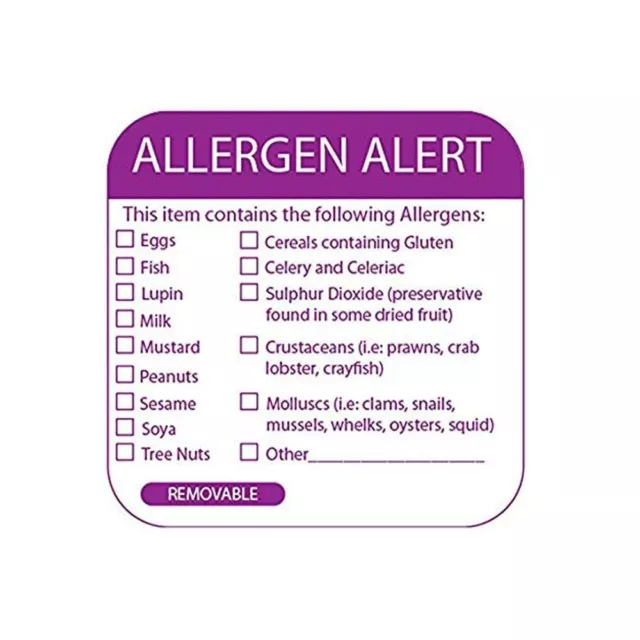 Food Allergen Warning Labels-Roll of 500-Food Labels to Denote Allergy Warnings