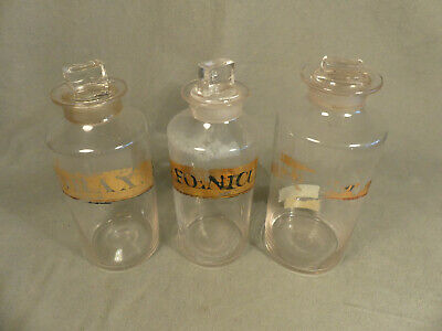 3 antike Apotheker Gläser Flaschen Borax P.Foenicul Höhe ca. 23 cm 2