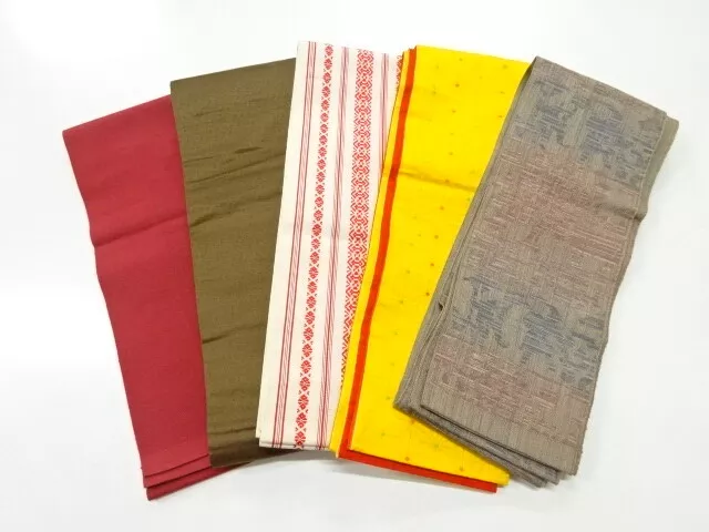 80887# Japanese Kimono / Antique Hanhaba Obi / Set Of 5