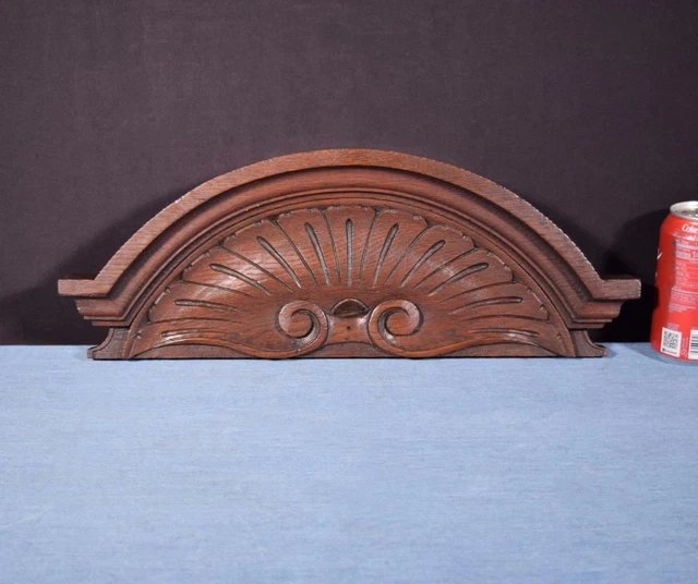 *18" French Antique Pediment/Crest in Oak Wood Salvage Carved 2