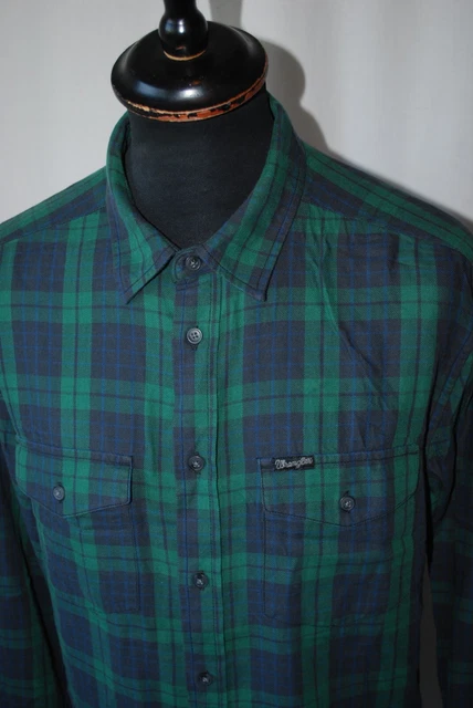 Camicia western vintage Wrangler verde a scacchi flanella taglia large classica