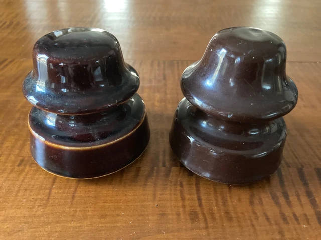 Lot 2 Vintage Brown Porcelain Ceramic Telephone Pole Insulator 4" Tall Antique