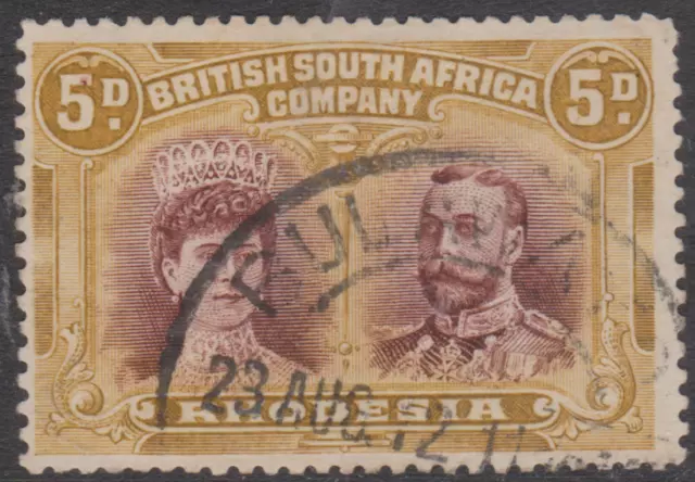 Rhodesia 1910 Used Double Heads 5d Purple Brown & Ochre SG141AB Cat £160