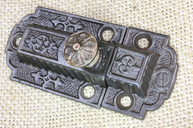 Old Cabinet Catch Cupboard Latch Solid Brass Curve Knob 1800s Vintage Cast Iron