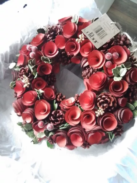 Red Winter Rose Candle Holder Wreath Christmas Table Centrepiece Decoration...