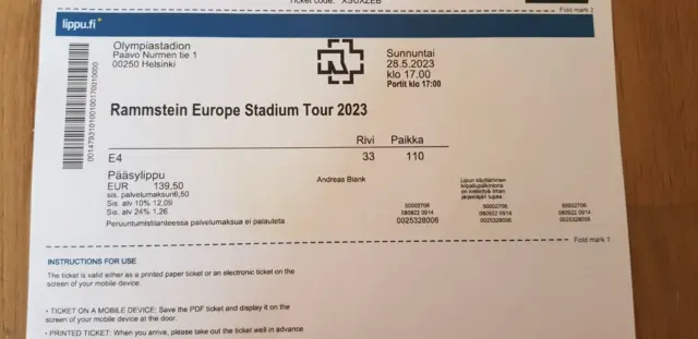 2 Tickets Kategorie 2 Rammstein Europe Stadium Tour 2023 Helsinki 28.05.2023