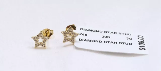 Aqua Gold Tone Cubic Zirconia Star Stud Earrings $108 New