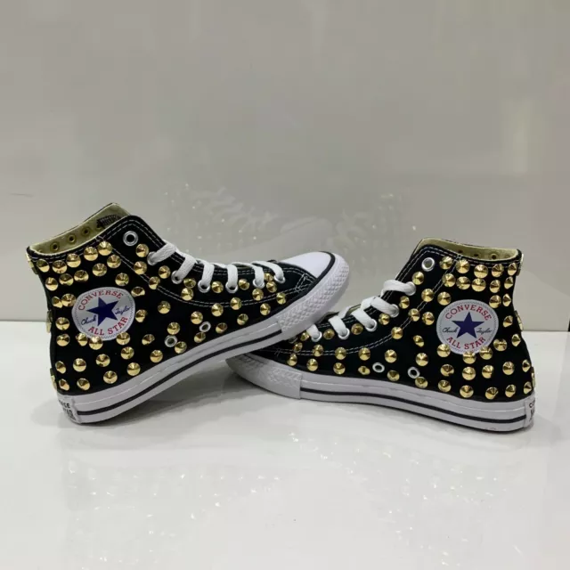 Converse All star Alte Nere personalizzate con borchie oro Stelle no Logo