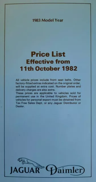 1983 JAGUAR DAIMLER XJ, SOVEREIGN, LIMOUSINE, XJS car sales brochure price list