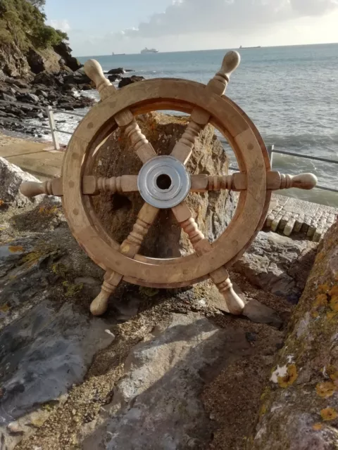 Ships wheel Mango Wood 46 cm across Wooden With Metal Centre maritime Pirate 18