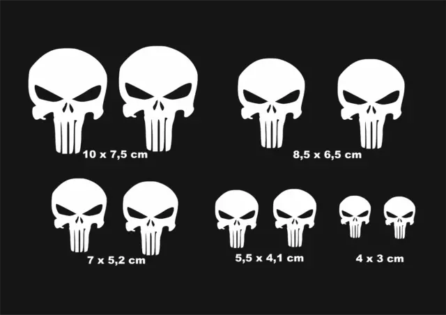 Marvels The Punisher Sticker Set 10x  weiß Aufkleber Totenkopf Skull Schädel