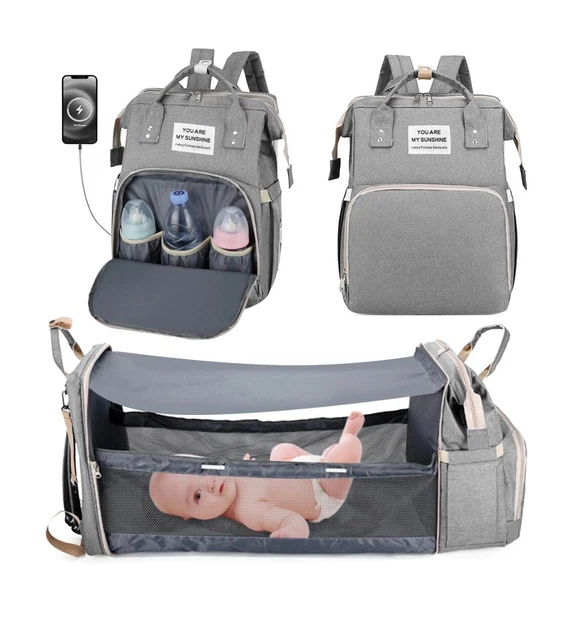 Diaper Bag Backpack, Multifunction Baby Bag with Changing Station, Foldable Crib
