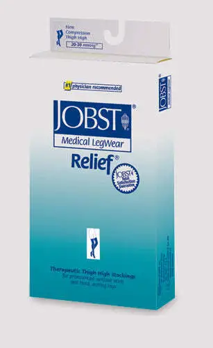 Jobst Relief 20-30 muslo alto negro pequeño con banda de silicona