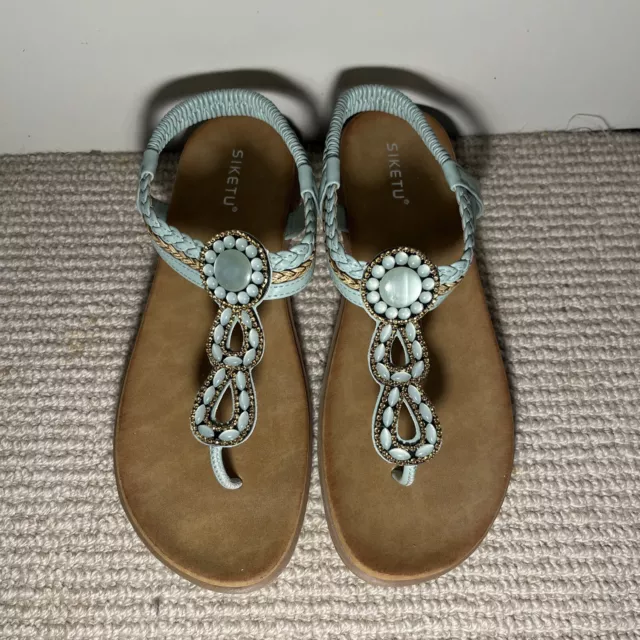 SIKETU SANDALS SIZE EU 42 Pale Blue With Diamonte Detail. Elasticated Back Strap 10.00 PicClick UK
