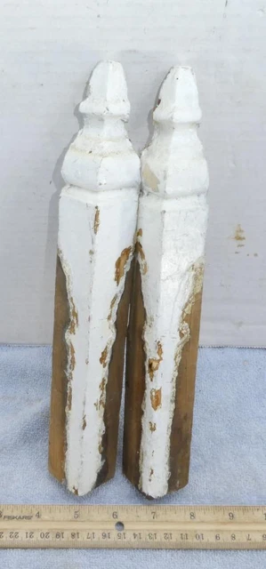 Pair Of Antique Wood Corner Trim Plinth Blocks Architectural Salvage !