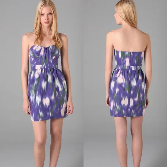 SHOSHANNA Monet Purple Print Strapless Dress 4 $389