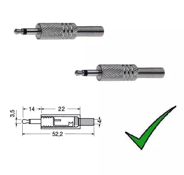 2pz Spina JACK 3,5mm MONO Metallica Volante Connettore spinotto maschio 3,5mm