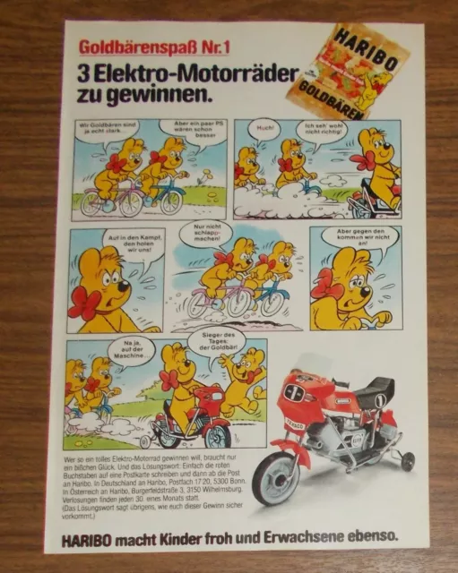 Seltene Werbung HARIBO GOLDBÄREN Goldbärenspaß #1 Comic Elektro-Motorrad 1983