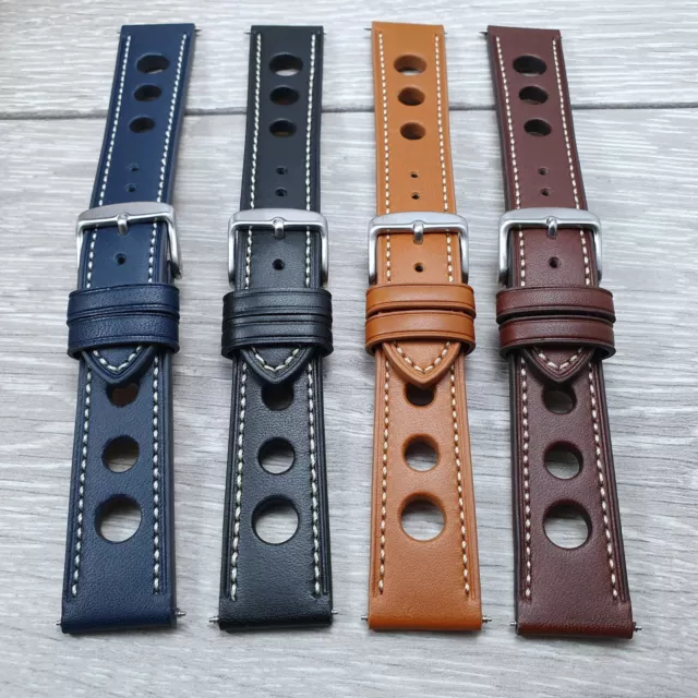 Mens Genuine Leather Rally Grand Prix Racing Style Watch Strap