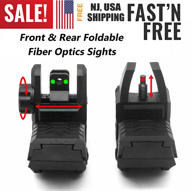 Tactical Polymer Foldable Fiber Optics Iron Sights Flip Up Front & Rear Sights