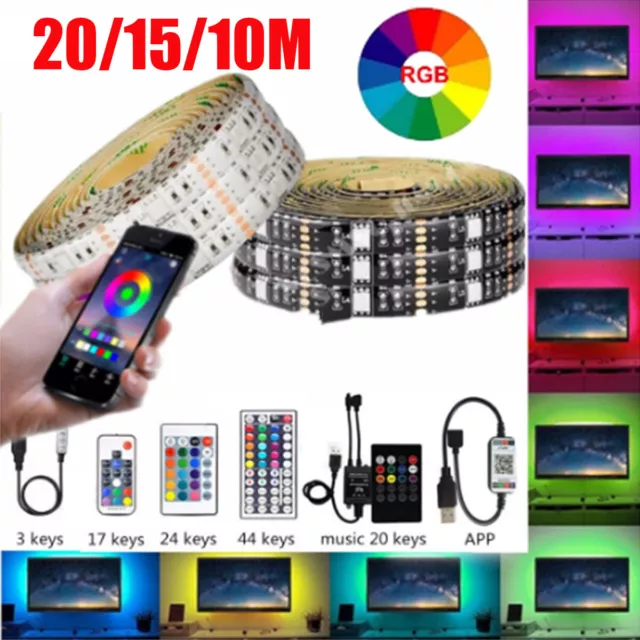 LED Strip Lights 1-20m RGB 5050 Colour Changing Tape Cabinet Kitchen TV Lighting