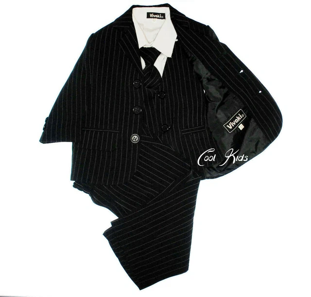 Babys Boys Black & Pinstripe 5 Piece Suit,Christening formal wear,All Occasions