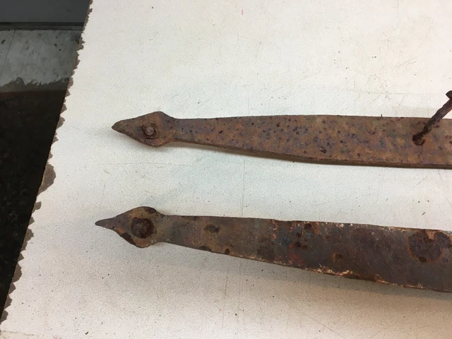 Antique Hand Forged Iron Barn Door Strap Hinges Pair  34” Long x 1.5 in 3