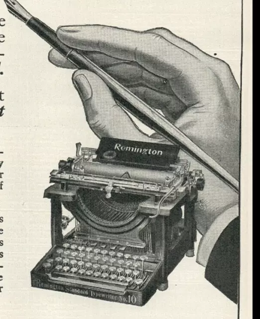 1913 Remington Typewriter Engraved Man's Hand Fountain Pen Cursive Script 8642