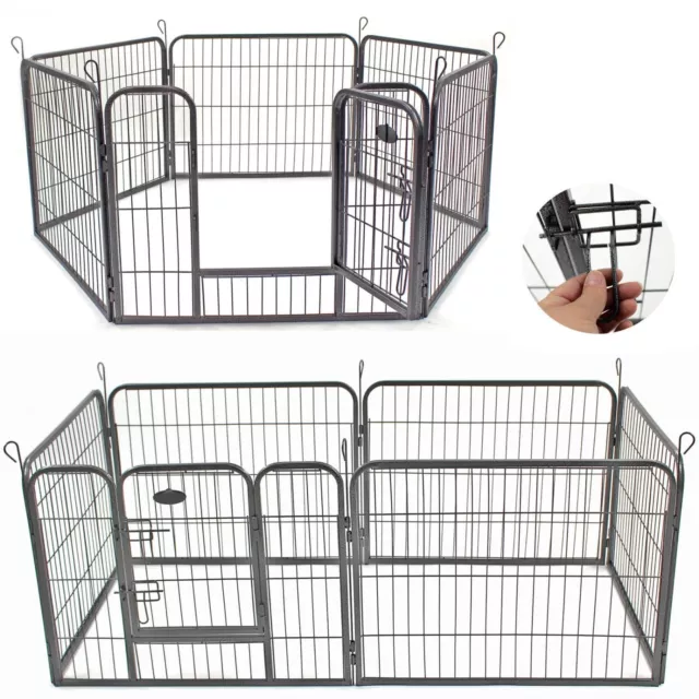 Pet Play Run Cage Dog Puppy Pen Rabbit Guinea Pig Black Metal Enclosure