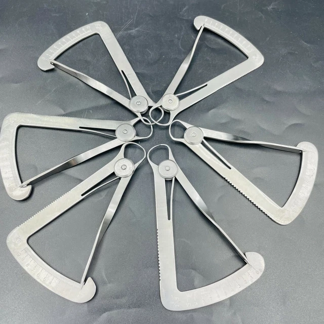 6pcs Dental Stainless Steel Wax Metal Crown Gauge Caliper Ruler Measuring 0-10mm