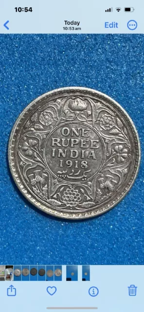 British India 1918 One Rupee Silver Very Fine Condition