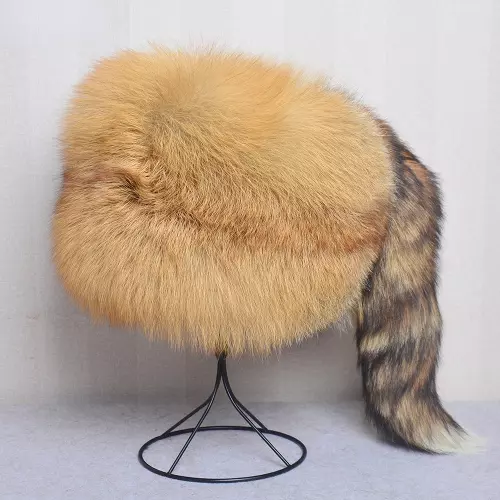 Men Real Fur Beanies Hat Mongolian Hat Tail Luxury Winter Warm Hats for Fashion