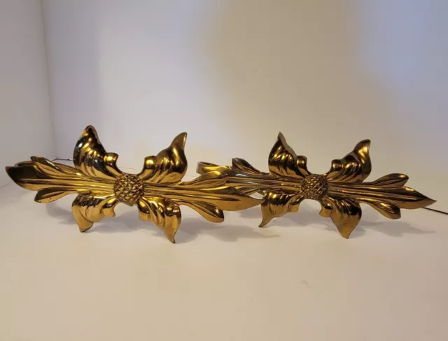 Vintage Pair Heavy Brass Wall Curtain Drape Tieback Holder Bow Art Nouveau Metal