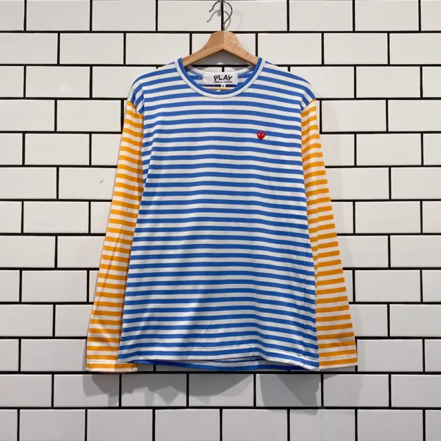 Comme Des Garcons Cdg Play Bi-Colour Stripe Ls Tee Blue Yellow Az-T318-051-1